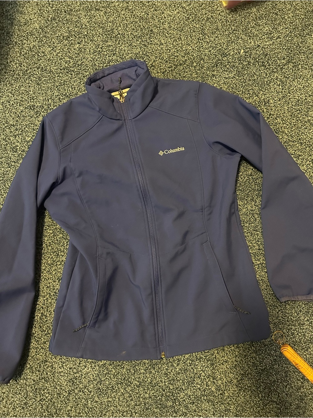 Columbia periwinkle blue full zip fleece lined nylon jacket Small EUC